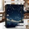 Caderno de disco Noite Celestial tamanho pequeno compacto com 6 discos e detalhes místicos