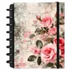 Caderno de Disco Paris Floral Vintage Achala Journal - Capa Principal Caderno de disco modular com capa dura estampa artística Paris floral vintage com rosas cor-de-rosa sobre fundo branco