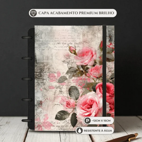 Caderno de Disco Paris Tamanho Pequeno P - Achala Journal Caderno de disco Paris tamanho pequeno compacto com 6 discos e detalhes florais