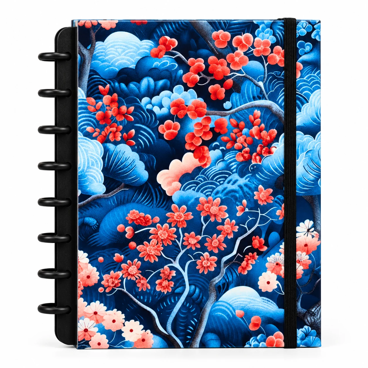 Caderno de disco modular com capa dura estampa artística Sakura floral cerejeira japonesa suave sobre fundo branco