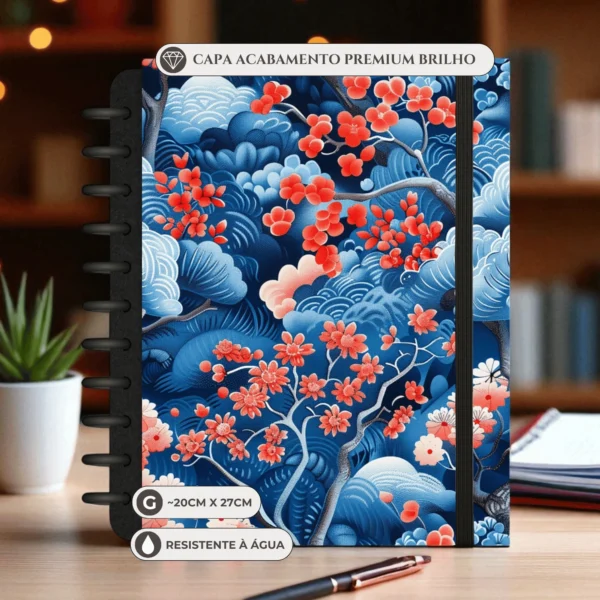 Caderno de disco Sakura tamanho grande universitário com 11 discos reposicionáveis e capa dura
