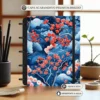 Caderno de disco Sakura tamanho pequeno compacto com 6 discos e detalhes de flores de cerejeira