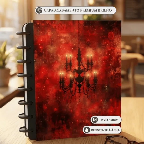 Caderno de disco Véu de Rubi tamanho médio A5 com 8 discos reposicionáveis e capa dura rubi
