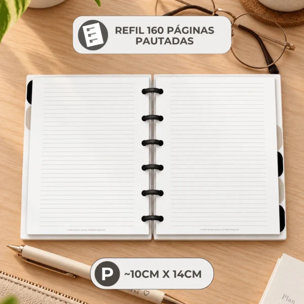 Papel encorpado 90g do refil pautado Achala Journal compatível com caneta gel, tinteiro e marca-texto sem vazar tinta