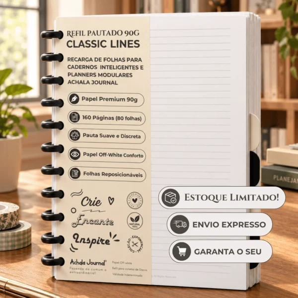 Pacote completo do refil pautado com 160 páginas em papel 90g para caderno infinito inteligente Achala Journal