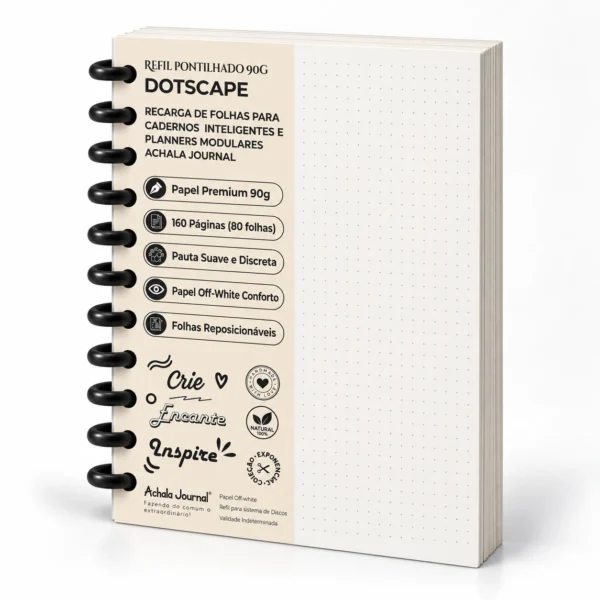 Refil Pontilhado 90g Dot Matrix Achala Journal com folhas reposicionáveis para caderno inteligente e planners de disco