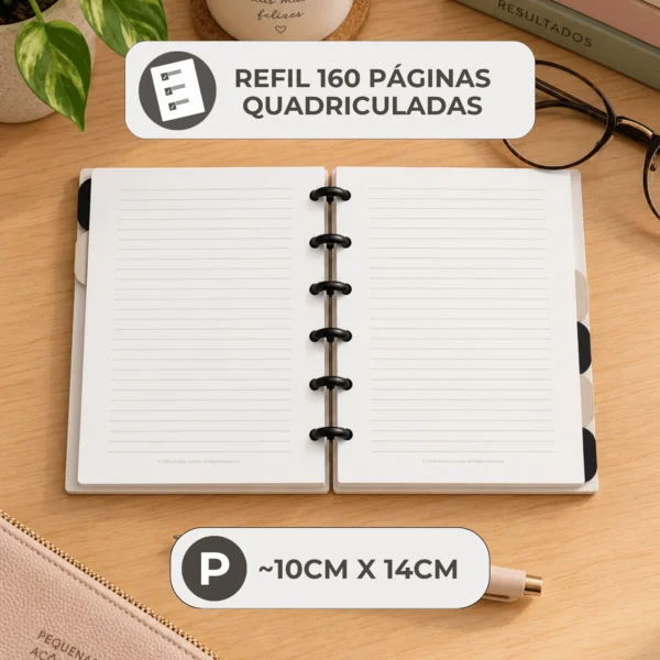 Papel encorpado 90g do refil quadriculado Achala Journal compatível com caneta gel, tinteiro e marcadores sem vazar tinta