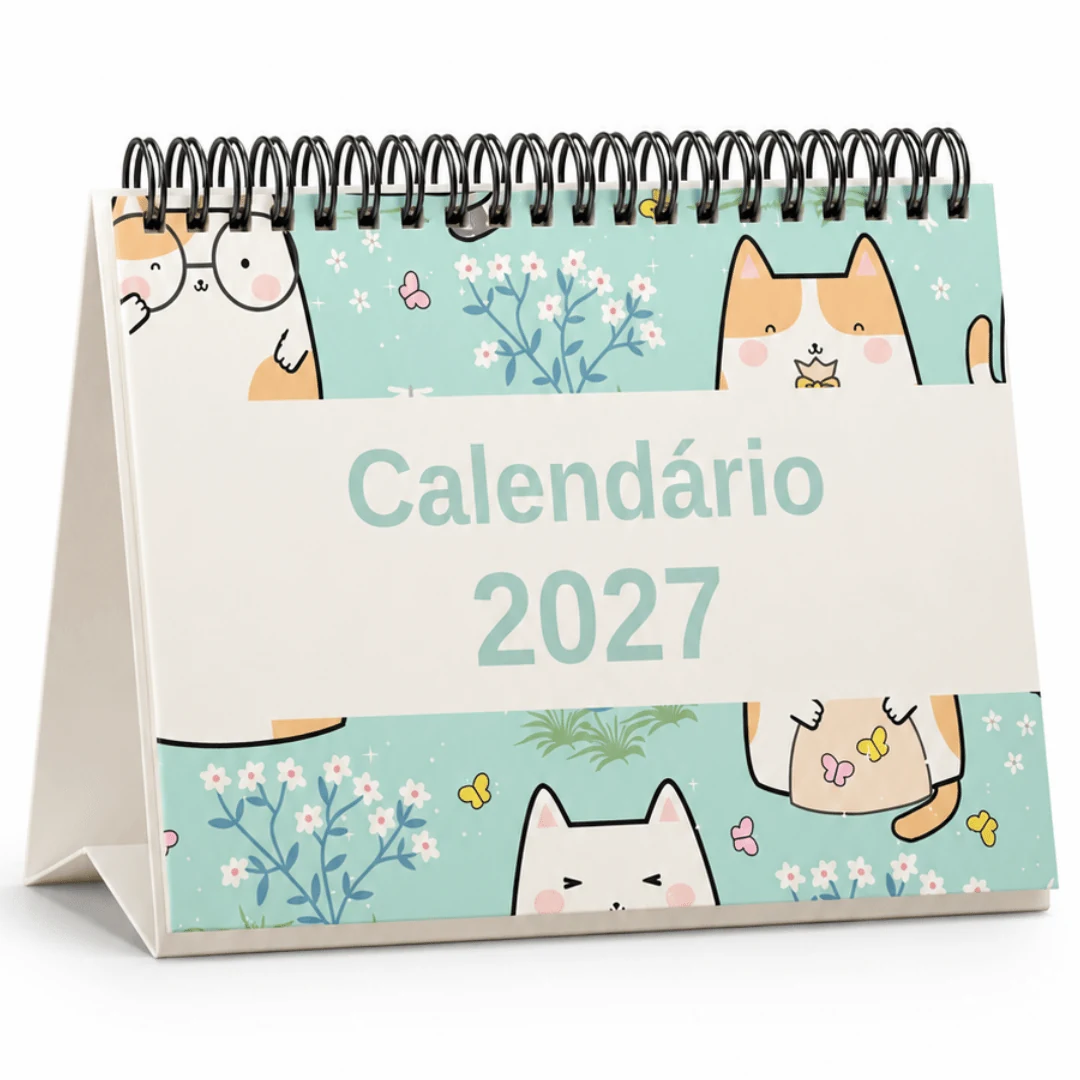 Calendário de Mesa 2027 Gatinhos Fofos A5 Achala Journal