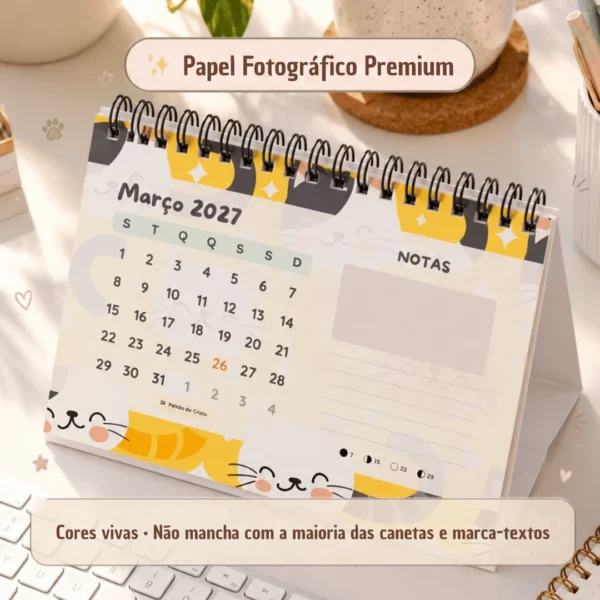 Planner Mensal 2027 A5 Visão Ampla Rotina e Metas Visão Mensal Ampla e Área de Anotações Planner Gatinhos